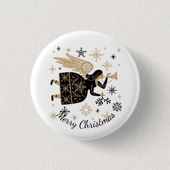 Bóton Redondo 2.54cm Dourado Angel Stars Natal Carol Folkart (Frente)