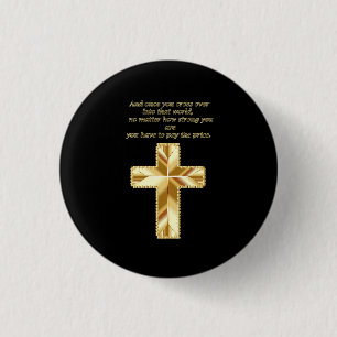 Bóton Redondo 2.54cm Dourado Christian Crucifix Cross com um discurso e