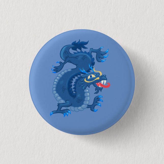 Bóton Redondo 2.54cm Dragão Oriental Azul (Frente)