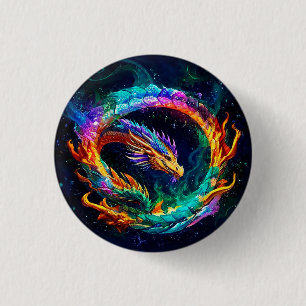 Bóton Redondo 2.54cm Dragão Ouroboros Vibrante Símbolo de Arte