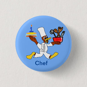 Bóton Redondo 2.54cm É o meu Chef de Aniversário Ducky Kazoo Botão Azul