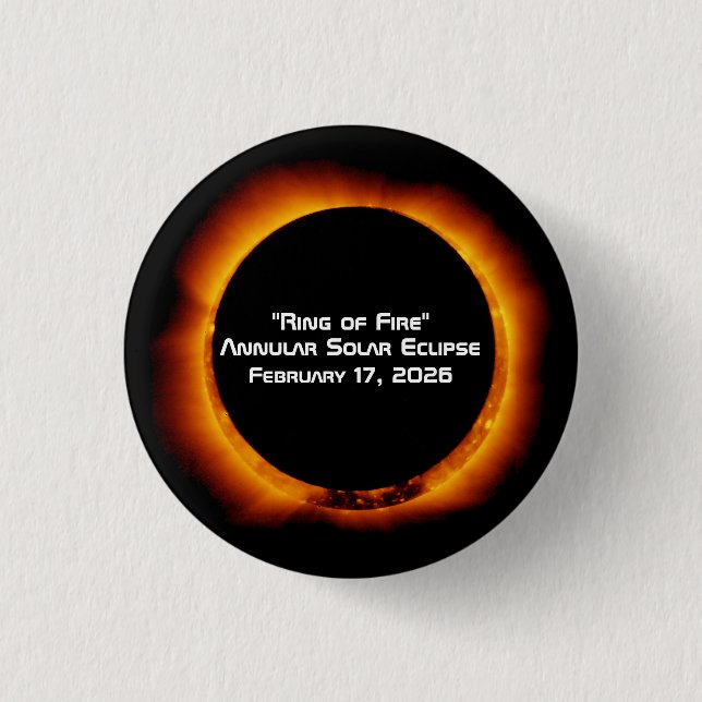 Bóton Redondo 2.54cm Eclipse Solar Anelar de Fogo de 2026 (Frente)