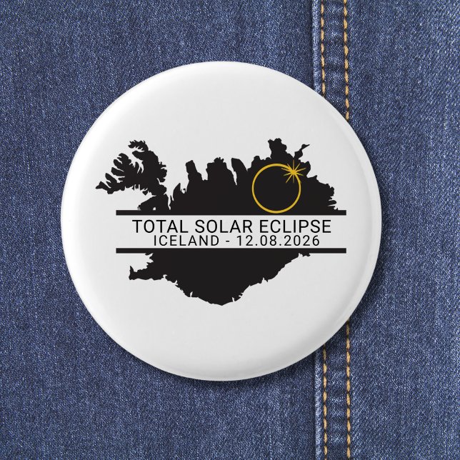 Bóton Redondo 2.54cm Eclipse Total do Sol 12 de Agosto de 2026 – Islând (Edit text via template if you wish to make changes)