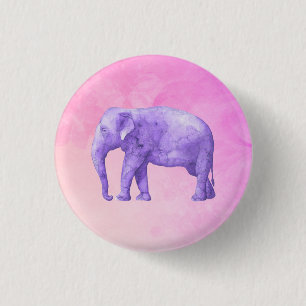 Bóton Redondo 2.54cm Elefante roxo em aquarelas cor-de-rosa sonhadoras