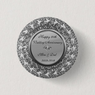 Bóton Redondo 2.54cm Elegante Diamante Prata 50º Aniversário de Casamen
