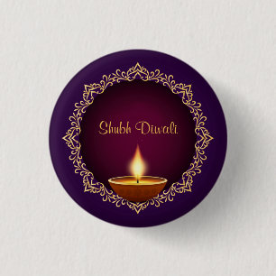 Bóton Redondo 2.54cm Elegante Diwali Diyas Purple