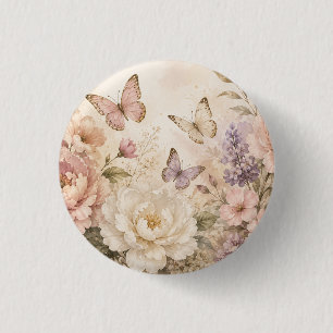 Bóton Redondo 2.54cm Elegante Floral em Aquarela & Borboleta