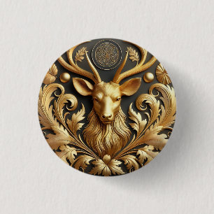 Bóton Redondo 2.54cm Elegante Ornamento de Cabeça de Veado Dourado