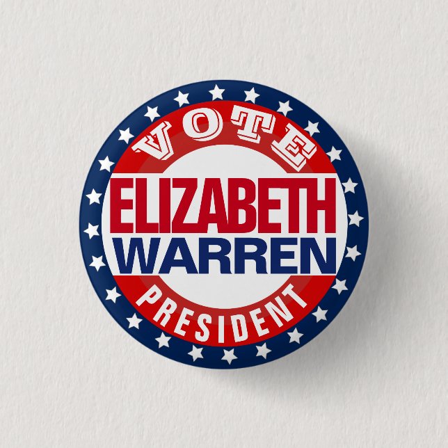 Bóton Redondo 2.54cm Elizabeth Warren para Presidente (Frente)