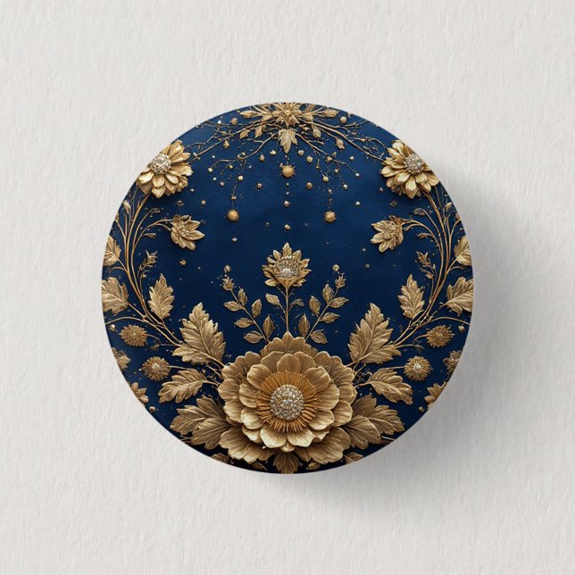 Bóton Redondo 2.54cm Embelezamento Floral Dourado (Frente)