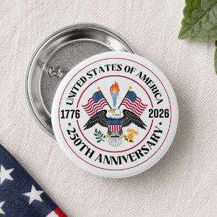 Bóton Redondo 2.54cm Emblema Águia Patriótica do 250º Aniversário dos E