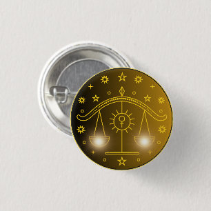 Bóton Redondo 2.54cm Emblema do Zodíaco de Libra   Símbolo Celestial Mi