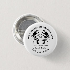 Bóton Redondo 2.54cm Endereço Doméstico da Família Crab Monogramas Perd