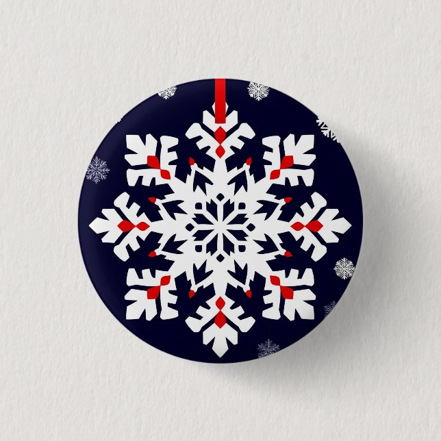 Bóton Redondo 2.54cm Enfeite de Floco de Neve Branco Elegante (Frente)