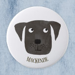 Bóton Redondo 2.54cm Engraçado Black Labrador Retriever Dog Nome Person<br><div class="desc">Uma pintura de cor d'água de um cão preto Labrador Retriever para te fazer sorrir. Personalizar alterando ou removendo o nome.</div>