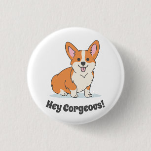 Bóton Redondo 2.54cm Engraçado, Corgi Puppy.