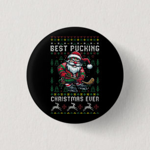 Bóton Redondo 2.54cm Engraçado Papai Noel Feio Natal Melhor Hockey P