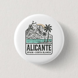 Bóton Redondo 2.54cm Esboço de Alicante Castelo de Santa Bárbara Costa