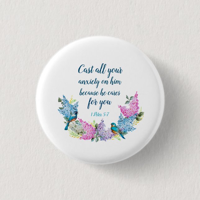 Bóton Redondo 2.54cm Escritura 1 Peter 5:7 (Frente)