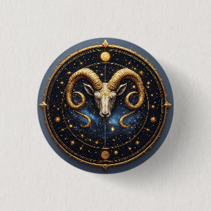 Bóton Redondo 2.54cm Escudo Dourado do Áries do Zodíaco