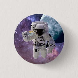Bóton Redondo 2.54cm Espaço, Astronauta, Botão Café Lover