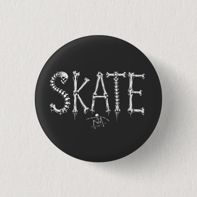 Bóton Redondo 2.54cm Esqueleto SKATE Design de Terror (Frente)