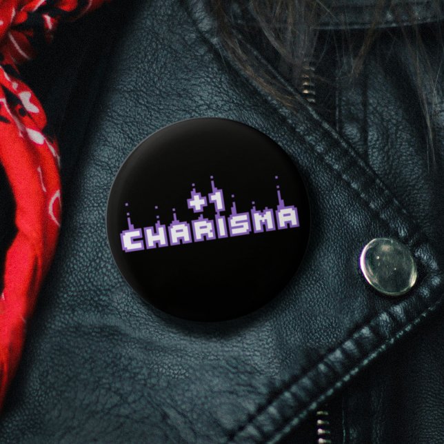 Bóton Redondo 2.54cm Estatística de Carisma Gamer Slogan Pixel Art Roxo (Charisma Stat Gamer Purple Pixel Art Slogan Button)