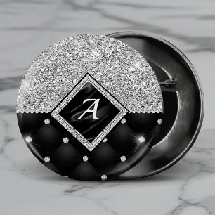 Bóton Redondo 2.54cm Estiloso monograma de diamante preto com cristal p
