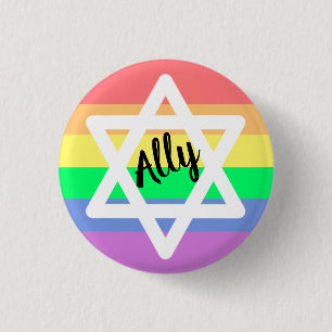 Bóton Redondo 2.54cm Estrela Arco-Íris Pastel de David   LGBTQ Ally