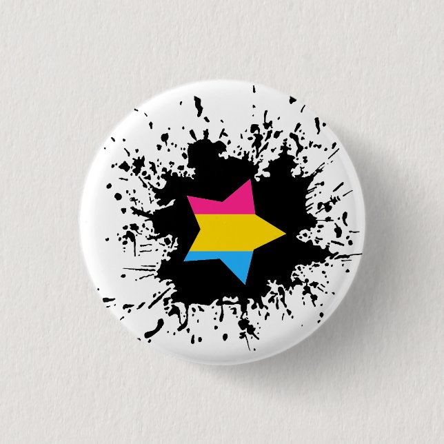 Bóton Redondo 2.54cm Estrela Pansexual do respingo da tinta da bandeira (Frente)