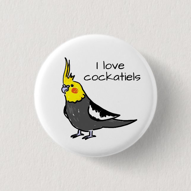 Bóton Redondo 2.54cm Eu Amo Cacatuas Cinzentas Normais (Frente)