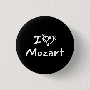 Bóton Redondo 2.54cm Eu amo coração Mozart Música Clássica Texto Preto