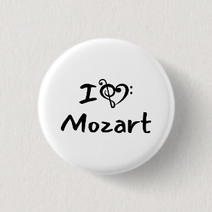 Bóton Redondo 2.54cm Eu amo coração Mozart Música Clássica Texto Preto