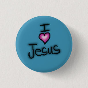 Bóton Redondo 2.54cm Eu Amo Jesus Eu Coração Jesus Azul