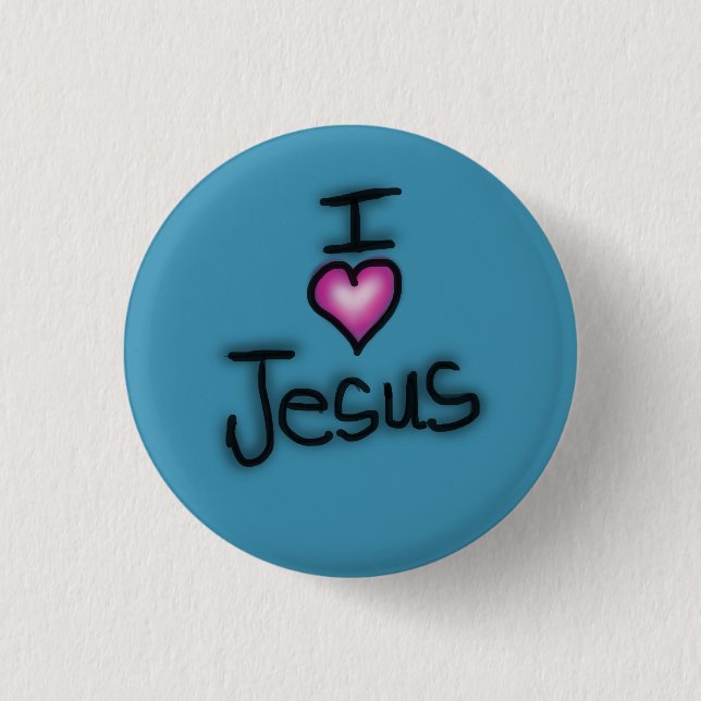 Bóton Redondo 2.54cm Eu Amo Jesus Eu Coração Jesus Azul (Frente)