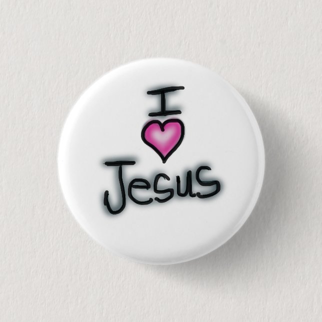 Bóton Redondo 2.54cm Eu Amo Jesus Eu Coração Jesus Branco  (Frente)