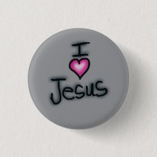 Bóton Redondo 2.54cm Eu Amo Jesus Eu Coração Jesus Cinza