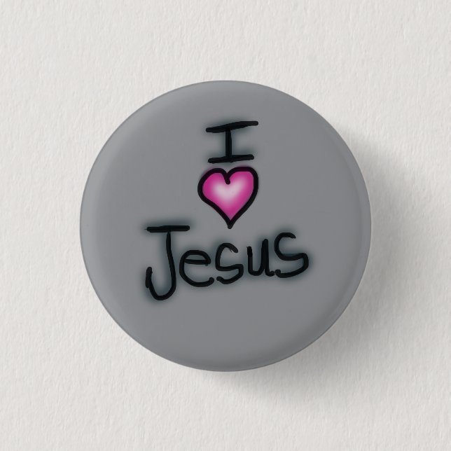 Bóton Redondo 2.54cm Eu Amo Jesus Eu Coração Jesus Cinza (Frente)