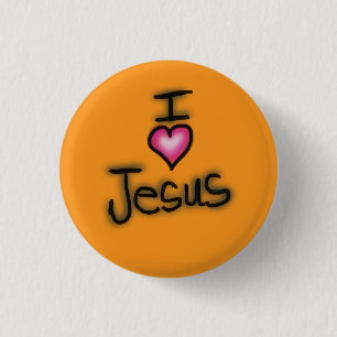 Bóton Redondo 2.54cm Eu Amo Jesus Eu Coração Jesus Laranja