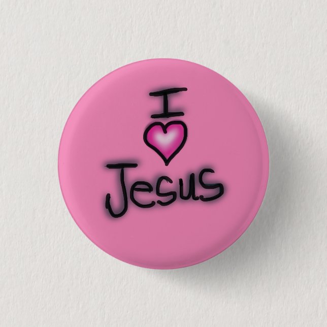 Bóton Redondo 2.54cm Eu Amo Jesus Eu Coração Jesus Rosa  (Frente)