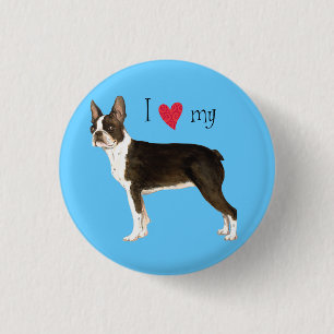 Bóton Redondo 2.54cm Eu amo meu Boston Terrier