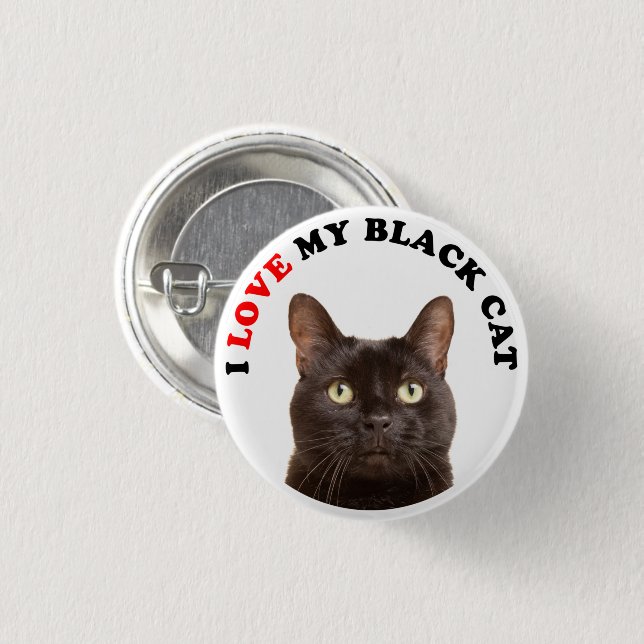 Bóton Redondo 2.54cm Eu Amo Meu Gato Negro (Frente & Verso)