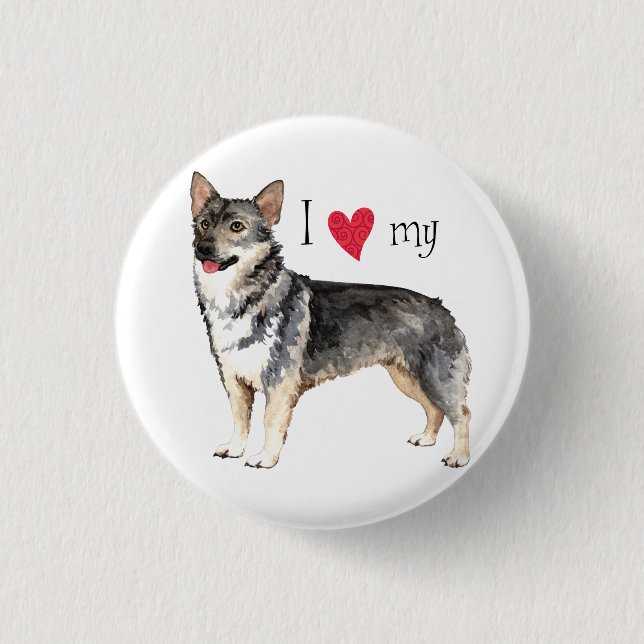 Bóton Redondo 2.54cm Eu amo meu Vallhund sueco (Frente)