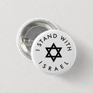 Bóton Redondo 2.54cm Eu fico com Israel, branca e negra, Estrela de Dav