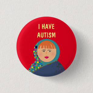 Bóton Redondo 2.54cm Eu Tenho Autismo, Moderno Cartoon Vermelho Único