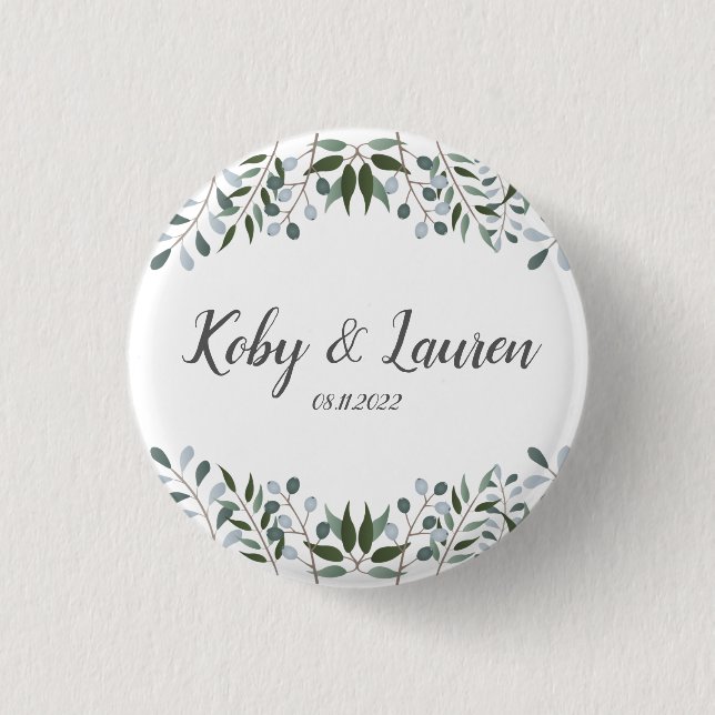 Bóton Redondo 2.54cm Eucalyptus Greenery Aniversário Floral (Frente)