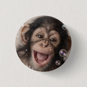 Bóton Redondo 2.54cm Extremo Close-Up de Bebê Chimpanzé Feliz