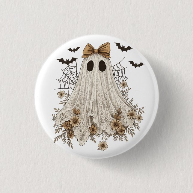 Bóton Redondo 2.54cm Fantasma de Renda Elegante com Laço | Fantasma Flo (Frente)