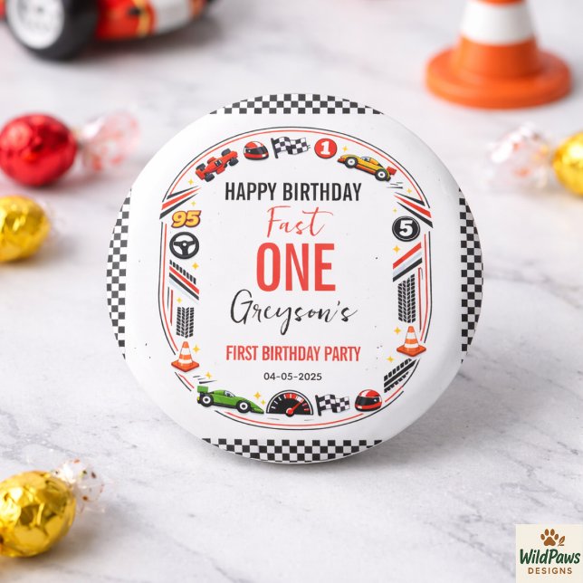 Bóton Redondo 2.54cm Fast One Race Car Boy 1st Birthday Party (Fast One Race Car Boy 1st Birthday Party Button
)