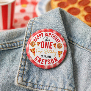 Bóton Redondo 2.54cm Fatia Moderna Pizza Baby Pizza 1º Aniversário